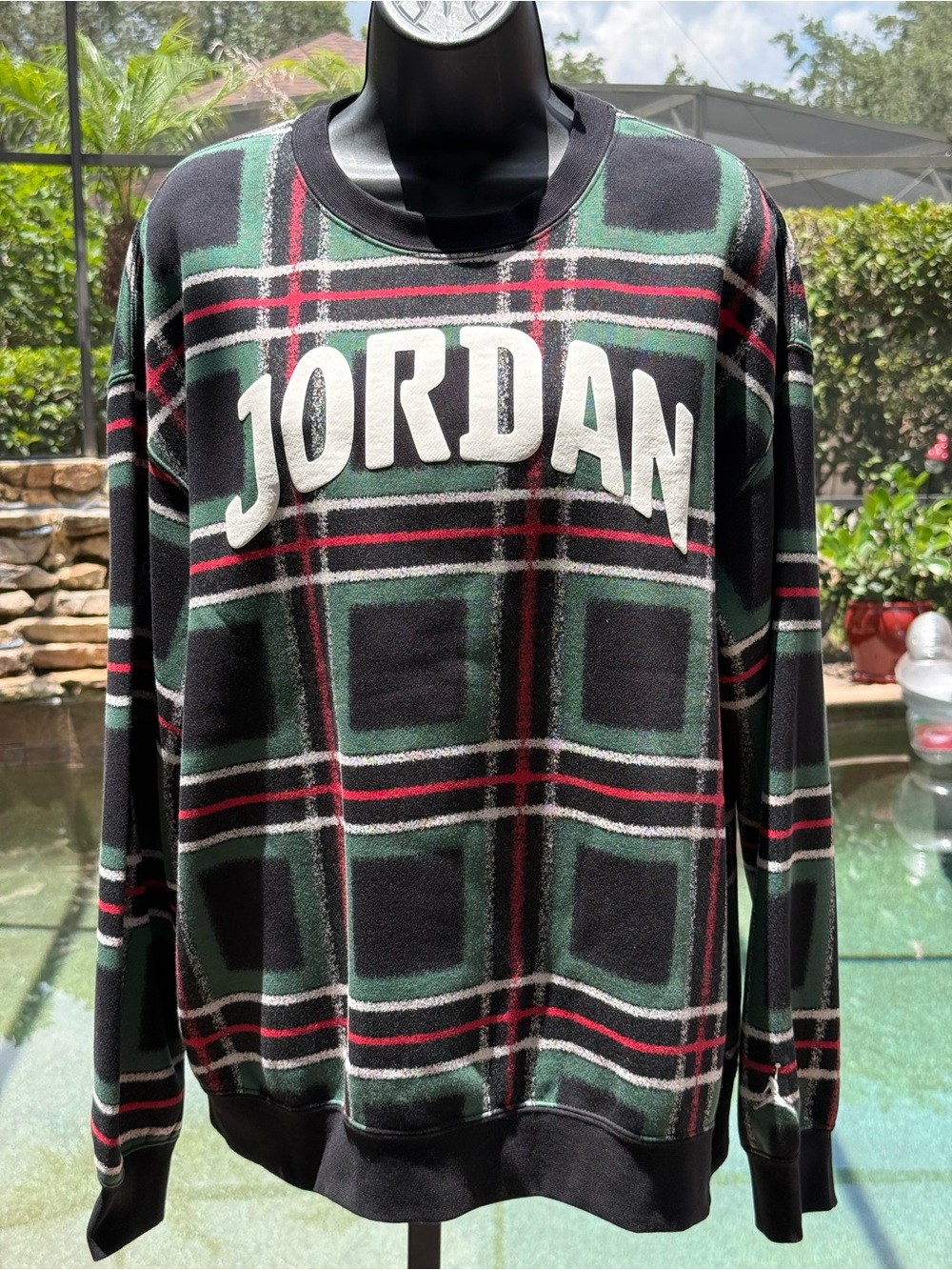 Jordan Essentials Plaid Fleece Sweatshirt Loose Fit Womens L HM5498-341
